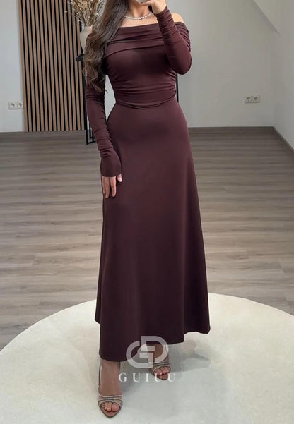 A-Line Off-Shoulder Long Sleeves Corset Evening Dress