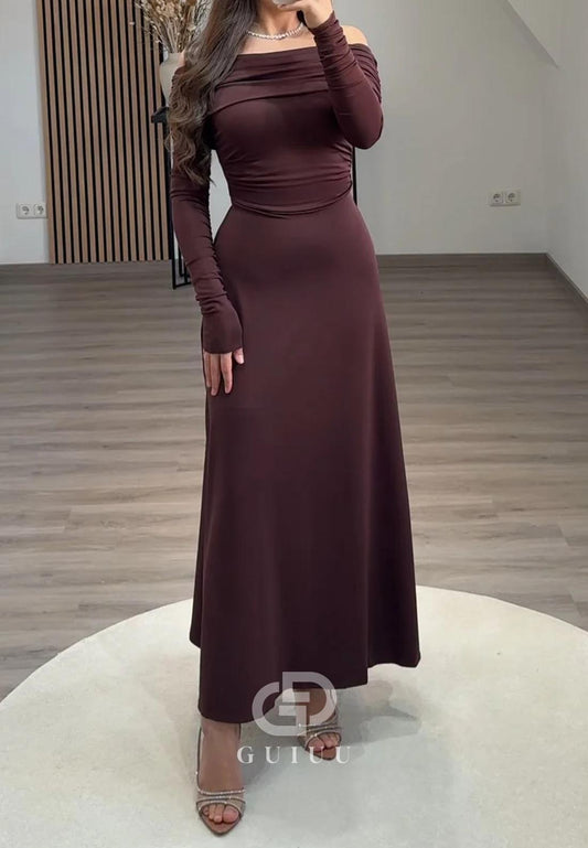 A-Line Off-Shoulder Long Sleeves Corset Evening Dress