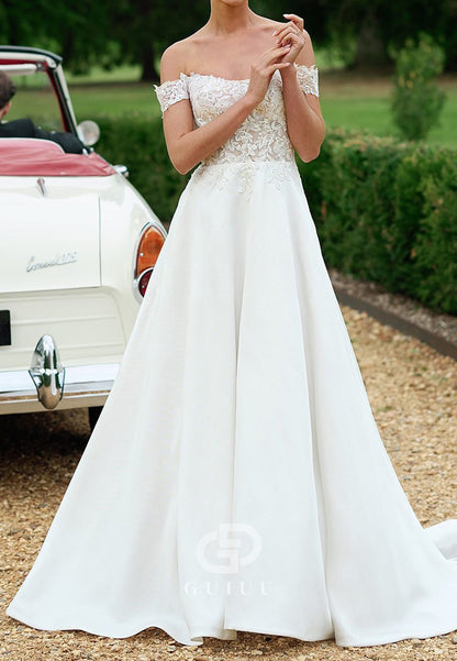 A-Line Off-Shoulder Sleeveless Corset Tulle Wedding Dress