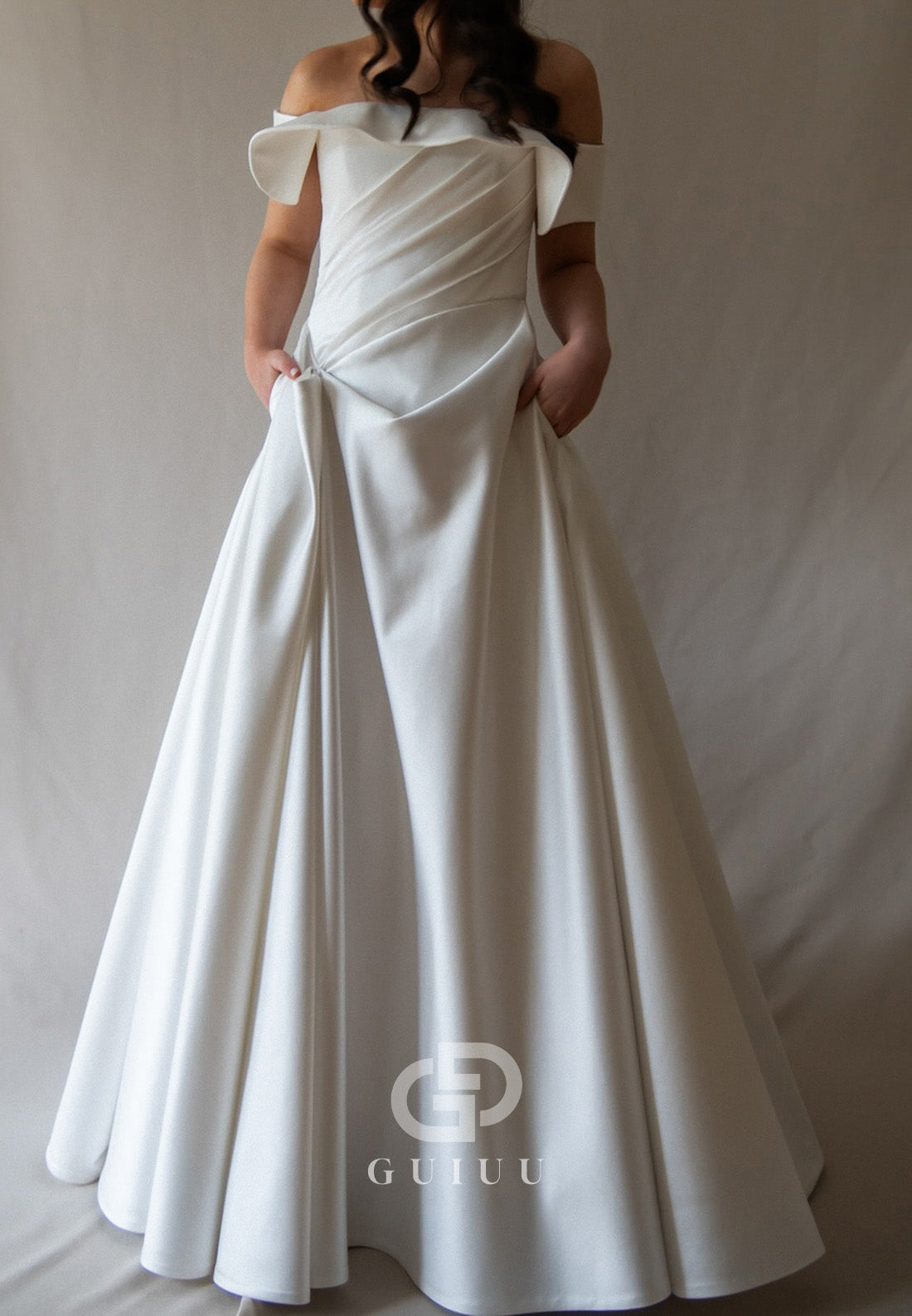 A-Line Off-Shoulder Sleeveless Ruched Wedding Dress