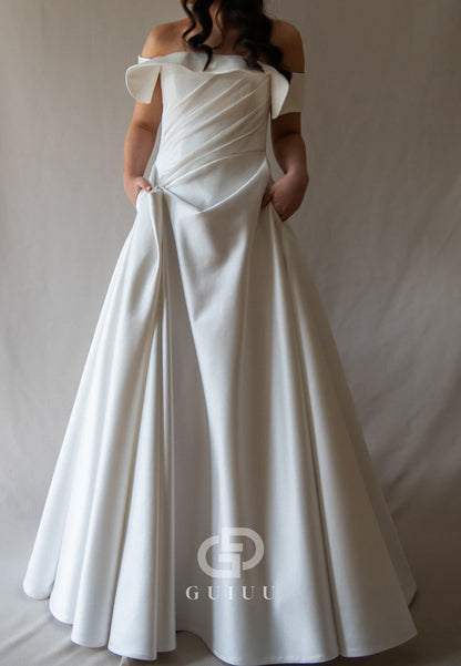 A-Line Off-Shoulder Sleeveless Ruched Wedding Dress