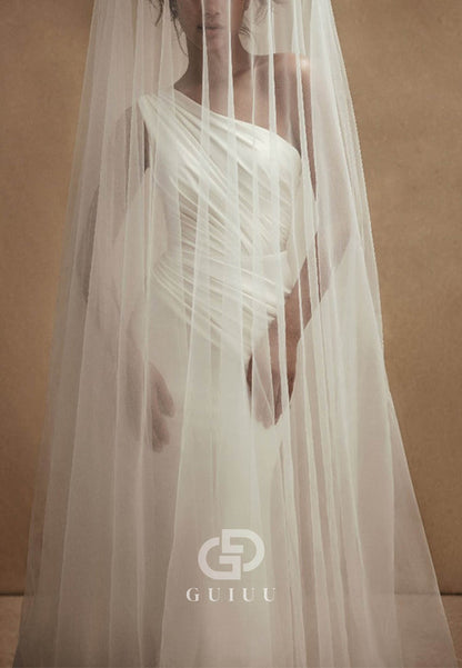 A-Line One Shoulder Sleeveless Detachable Matte Satin Wedding Dress