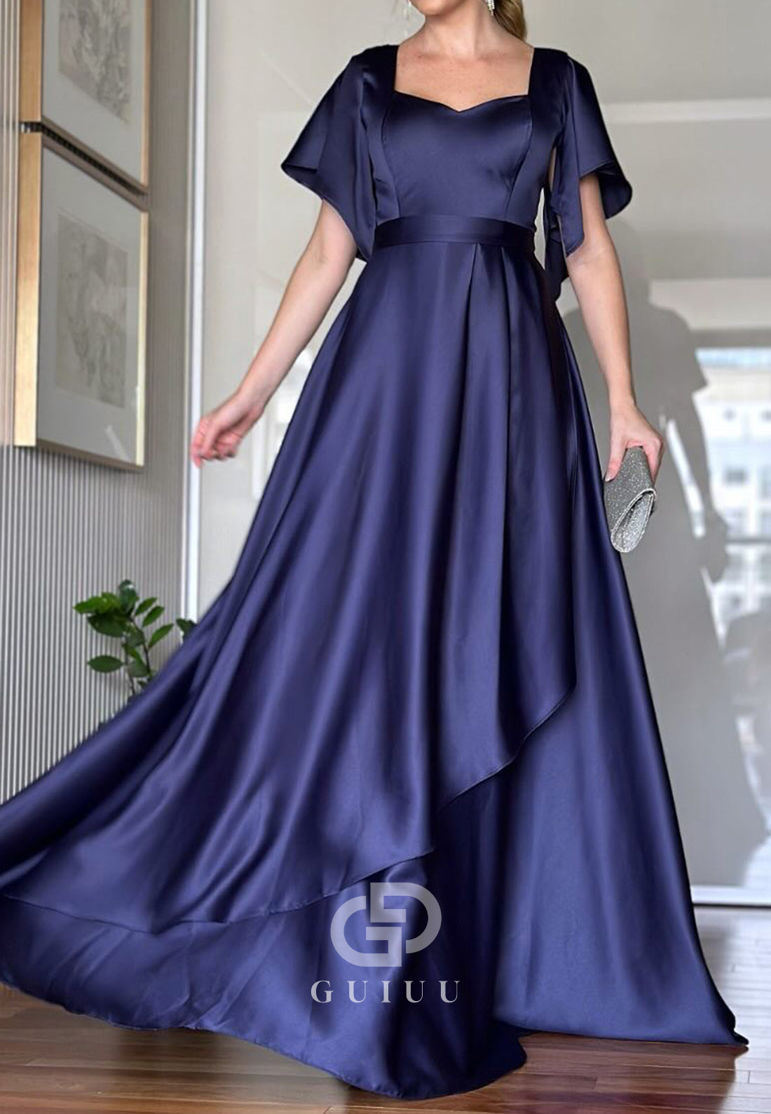 A-Line Short Sleeves Scoop Empire-Waist Mother of the Bride Dress