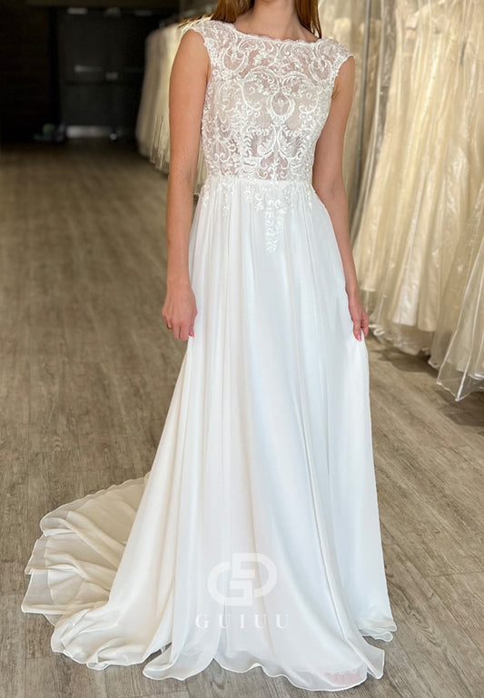 A-Line Sleeveless Scoop Corset Chiffon Wedding Dress