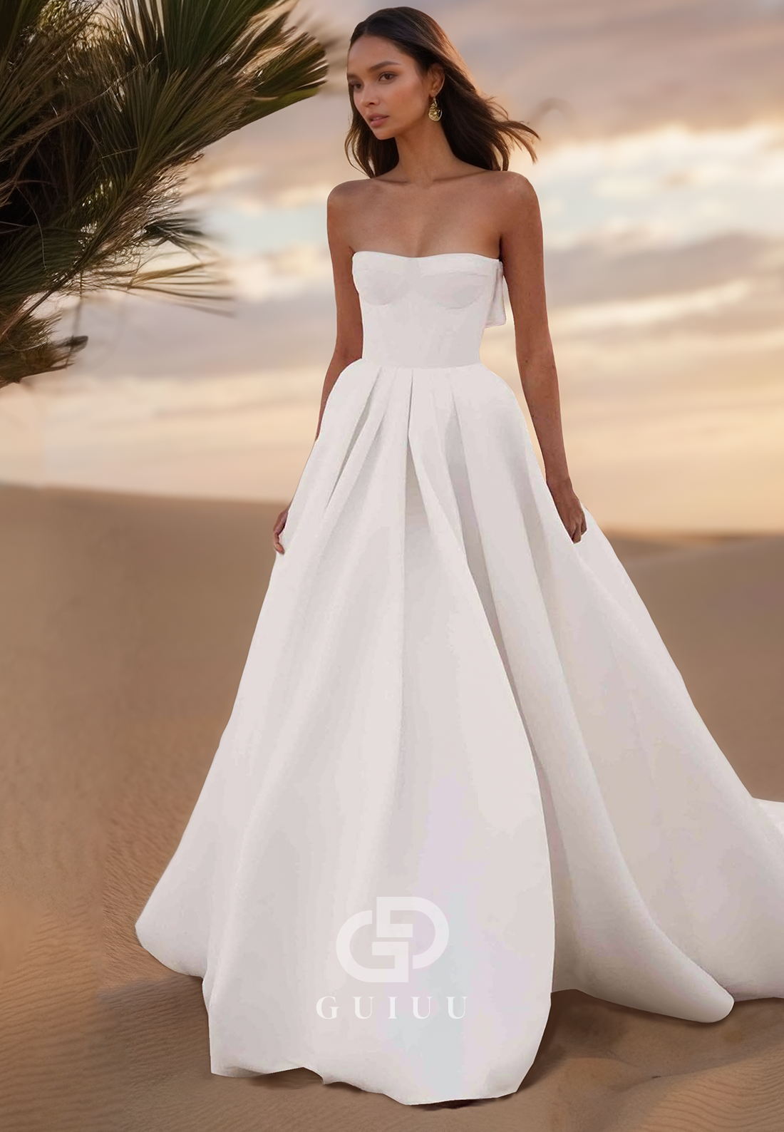 A-Line Sleeveless Strapless Empire-Waist Satin Wedding Dress