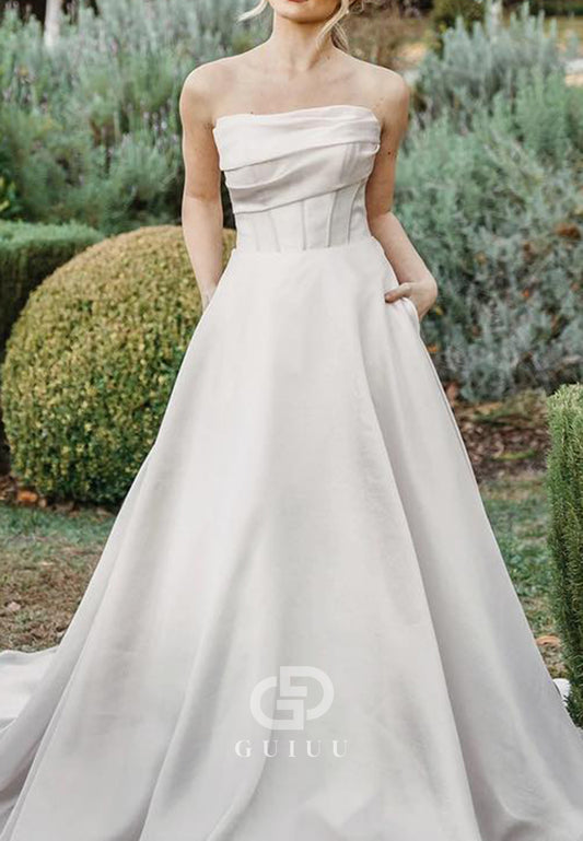 A-Line Sleeveless Strapless Empire-Waist Wedding Dress
