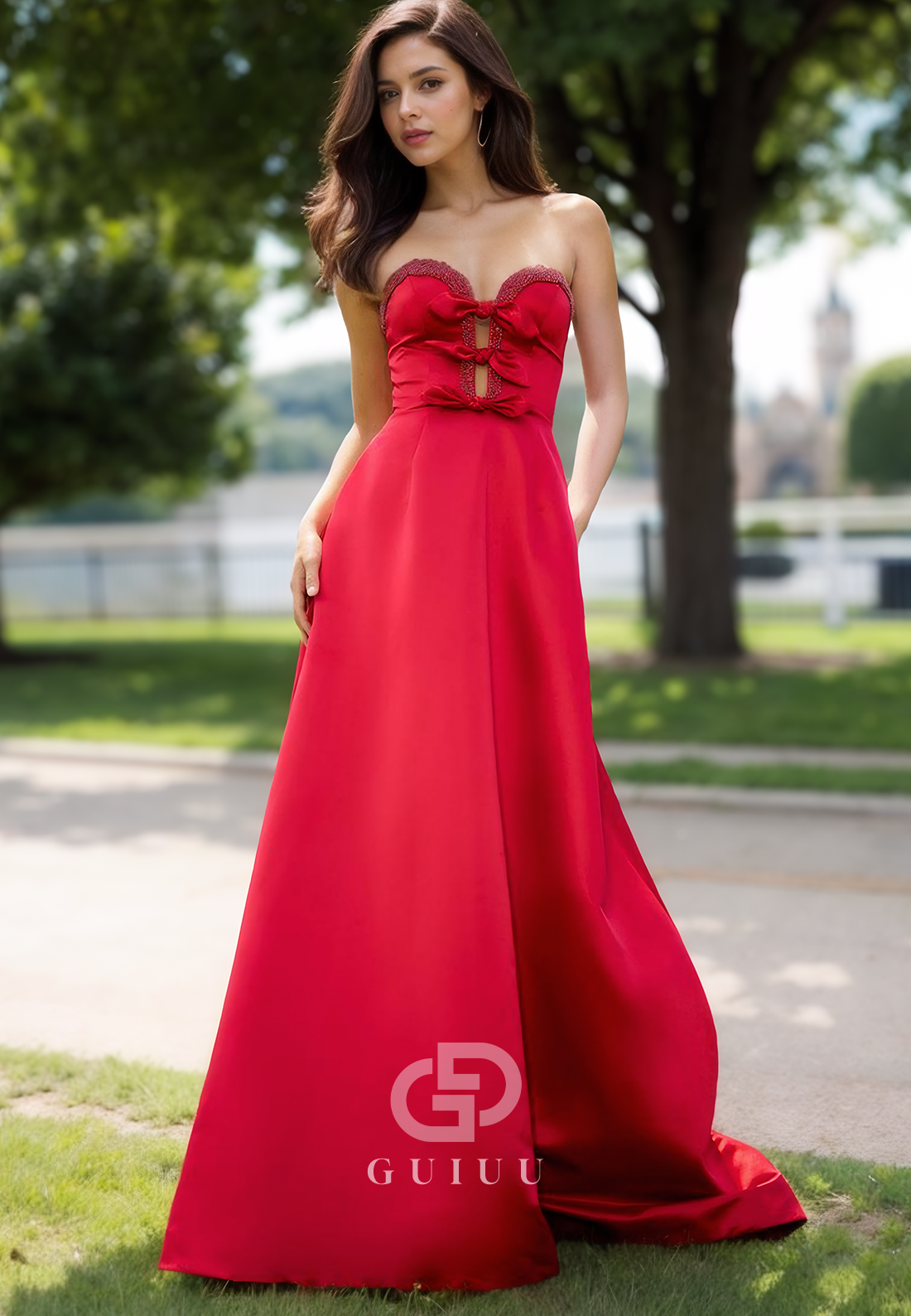 A-Line Sleeveless Strapless Prom Dress with Bowknot Formal Dress
