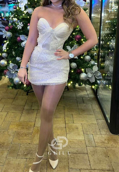 A-Line Sleeveless Strapless Ruched Short Wedding Dress