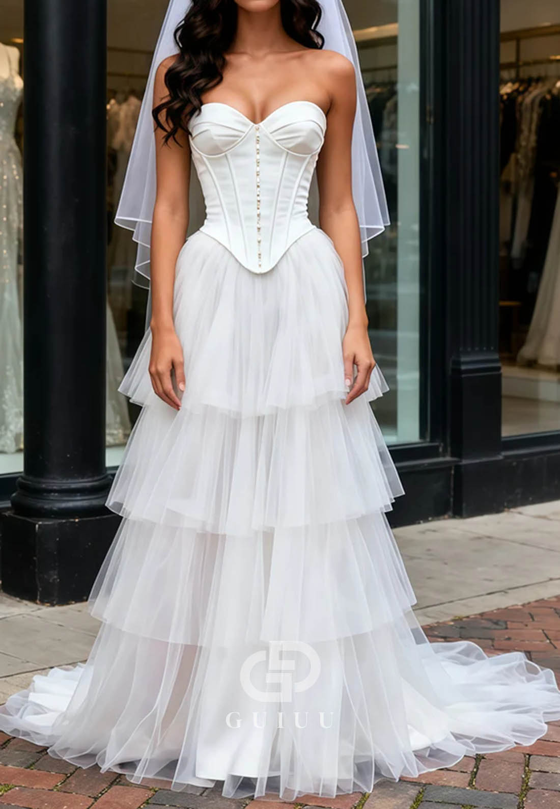 A-Line Sleeveless Strapless Ruffles Wedding Dress