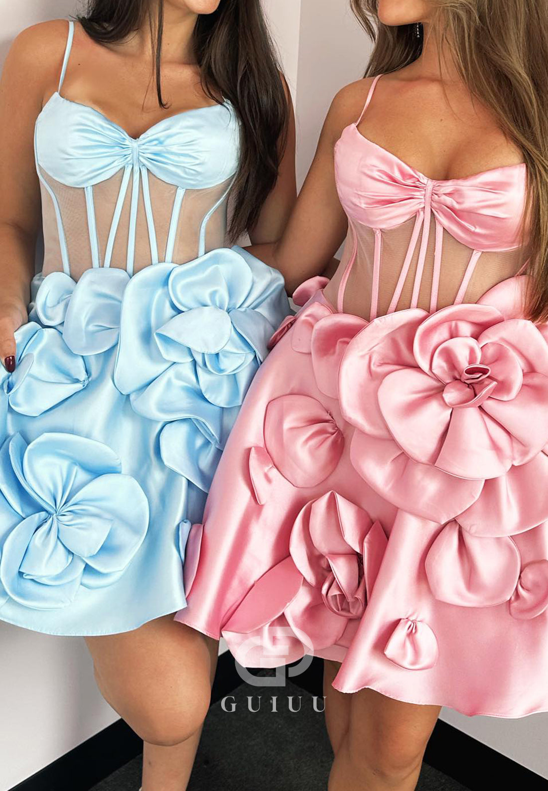 A-Line Spaghetti Straps Sweetheart Corset Tulle Homecoming Dress