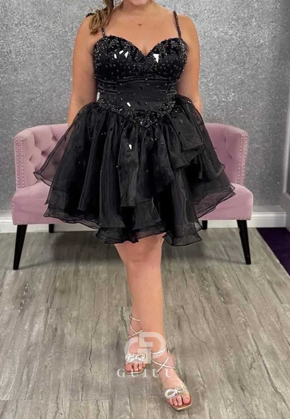 A-Line Spaghetti Straps Sweetheart Sequins Homecoming Dress