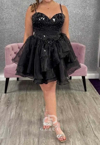 A-Line Spaghetti Straps Sweetheart Sequins Homecoming Dress