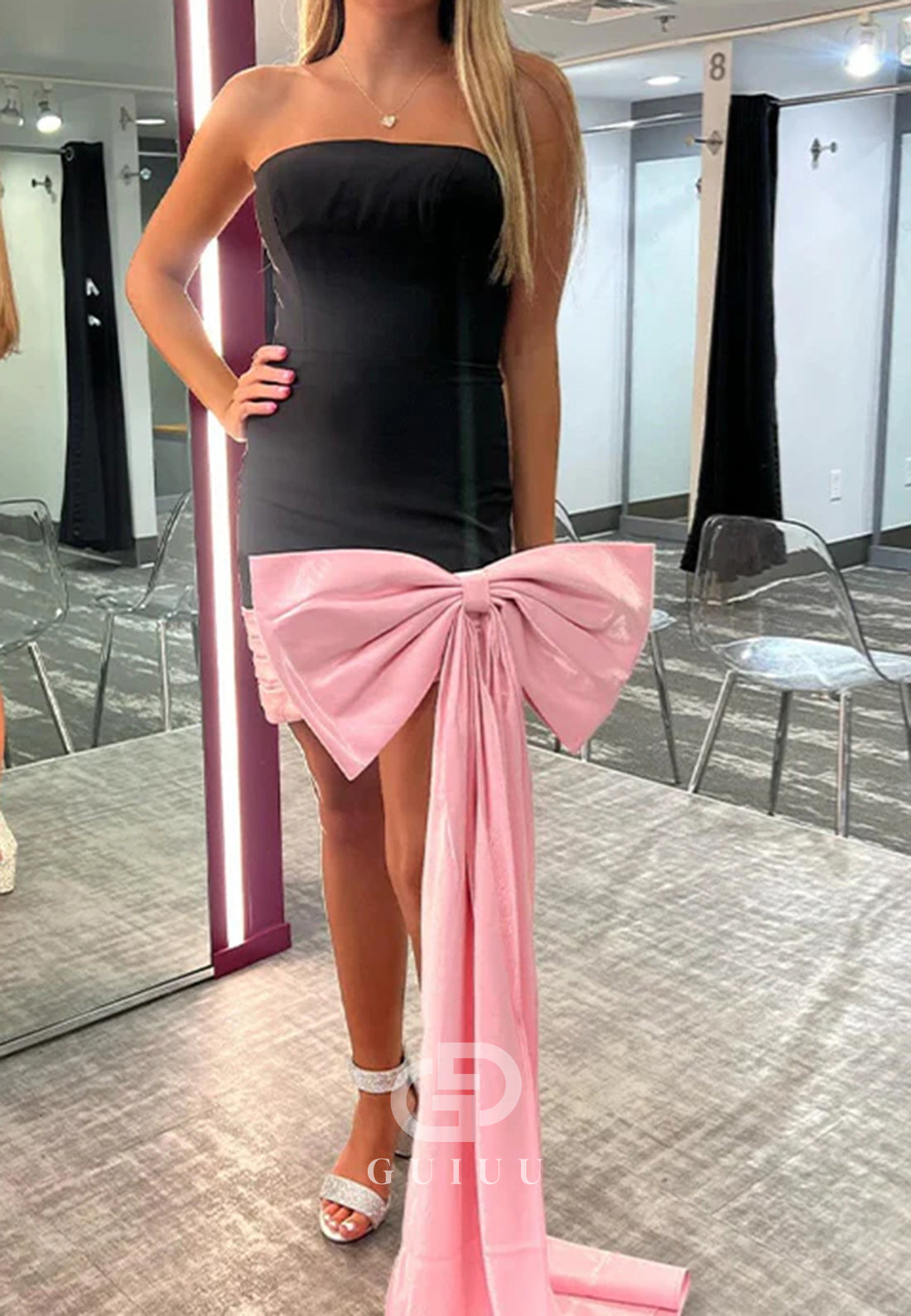 A-Line Strapless Sleeveless Bowknot Ruched Homecoming Dress