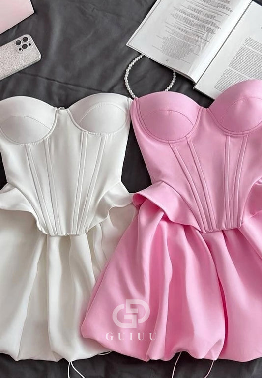 A-Line Strapless Sleeveless Corset Lace-Up Back Homecoming Dress