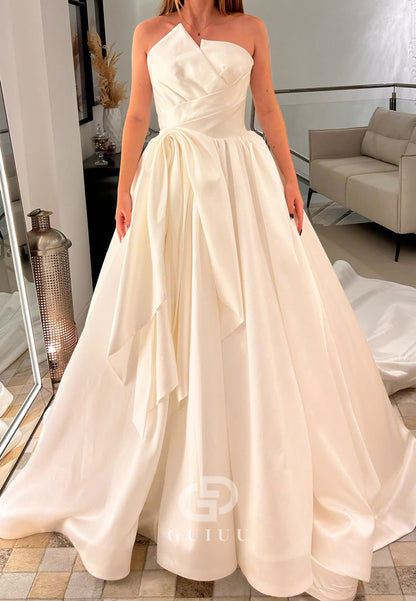 A-Line Strapless Sleeveless Empire-Waist Lace-Up Back Wedding Dress