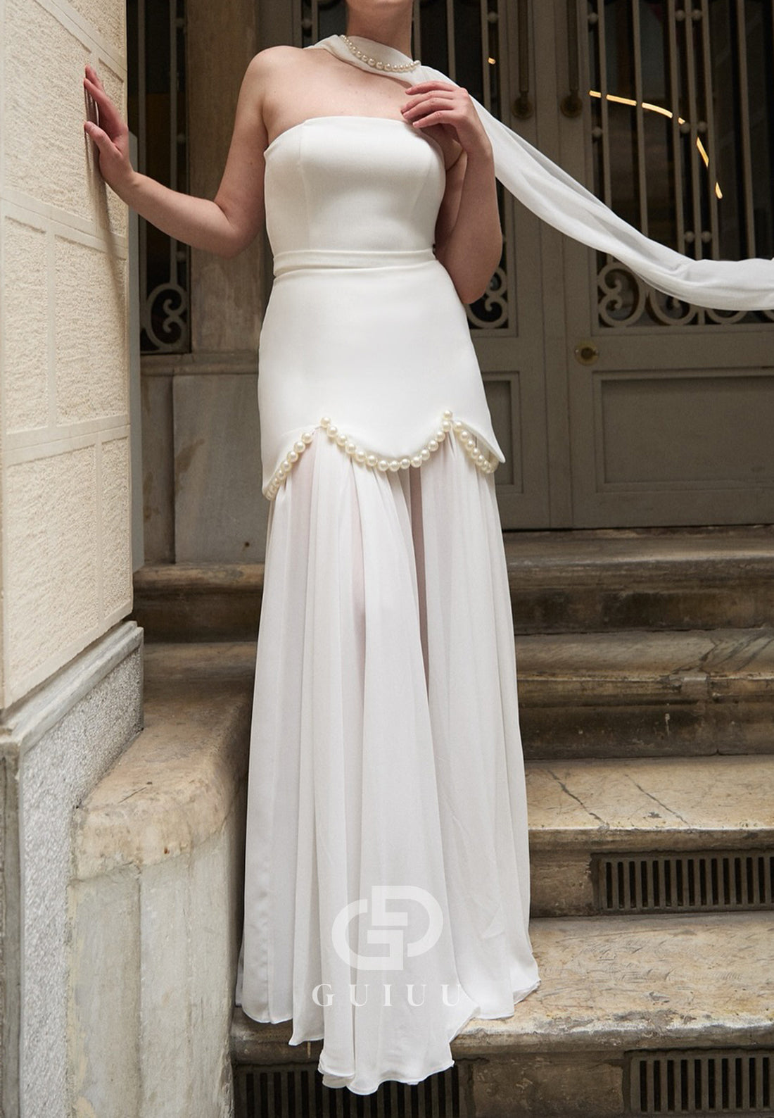 A-Line Strapless Sleeveless Pearls Corset Prom Dress