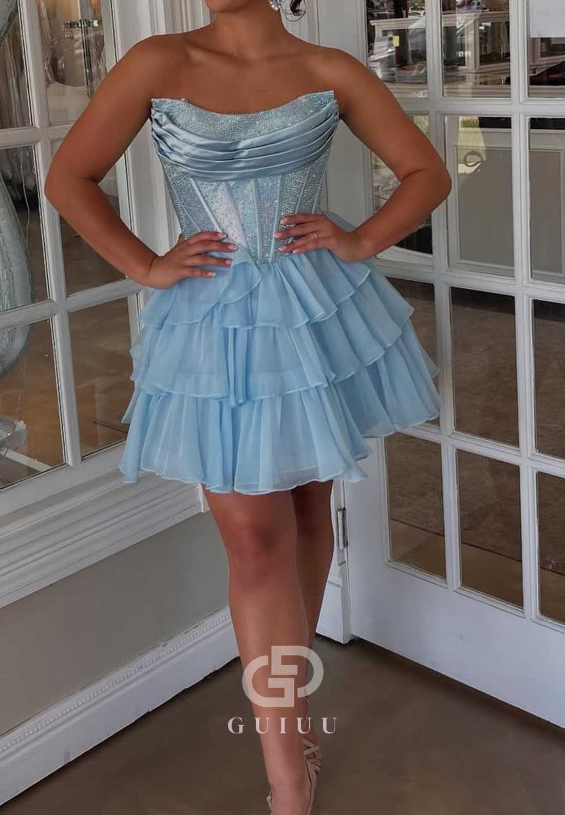 A-Line Strapless Sleeveless Ruffles Homecoming Dress