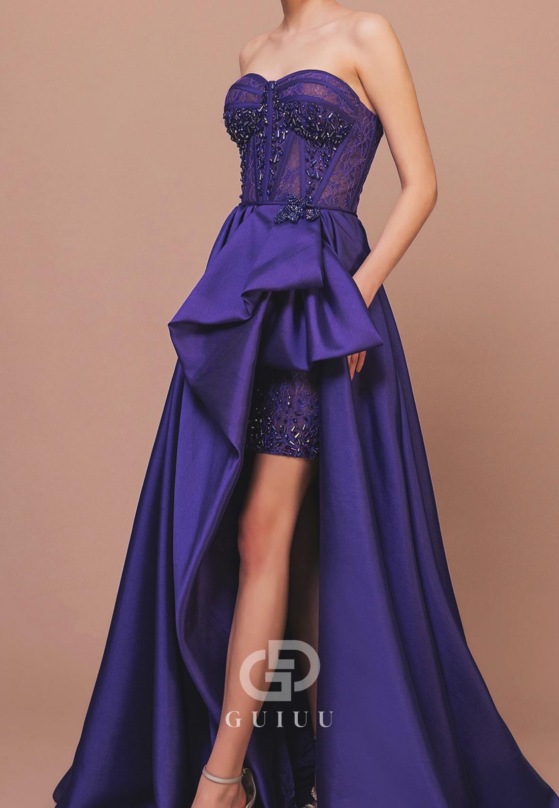 A-Line Strapless Sleeveless Slit Ruched Evening Dress
