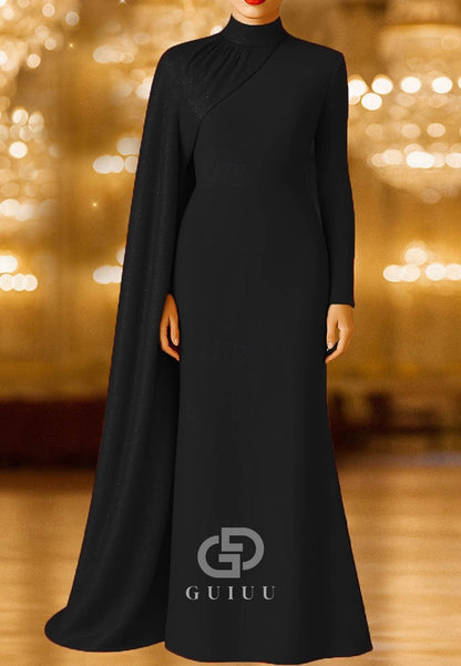 A-Line Sweep Brush Train Ball Gown with Cape Evening Gown