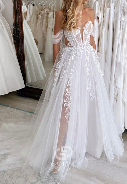 A-Line Sweetehart Sleeveless Appliques Lace Wedding Dress