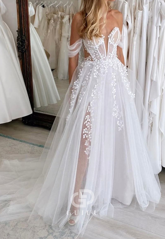 A-Line Sweetehart Sleeveless Appliques Lace Wedding Dress