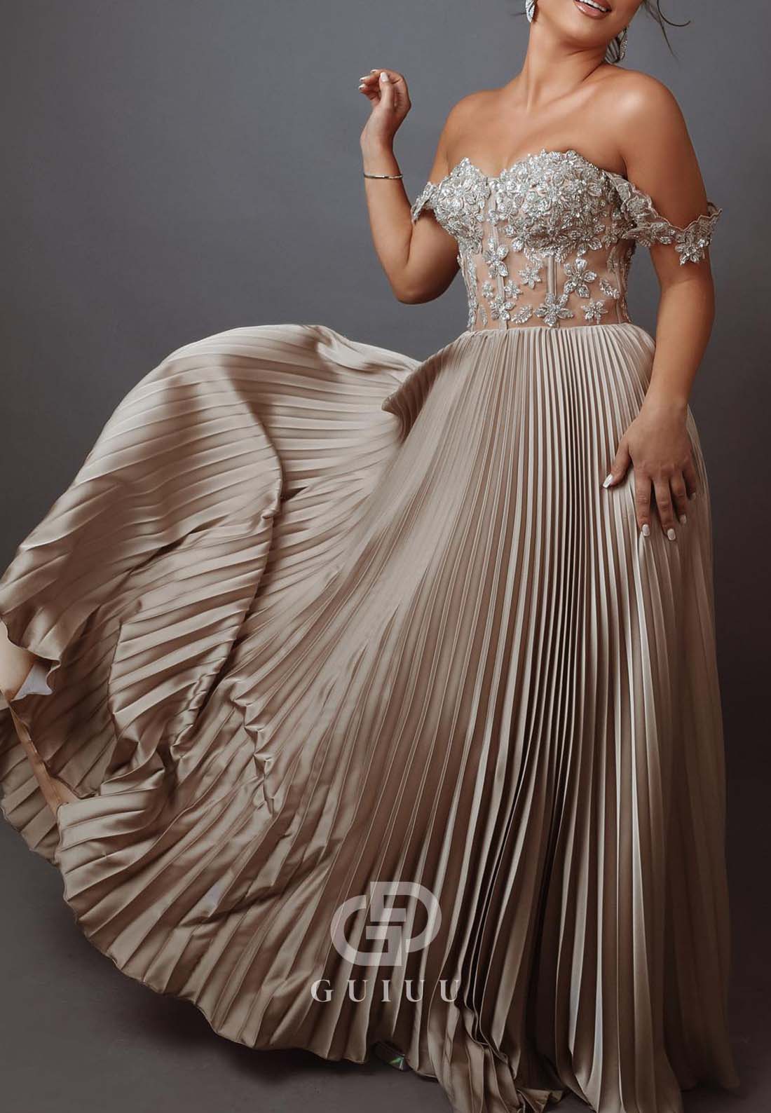 A-Line Sweetheart Empire-Waist Beads Evening Formal Dress