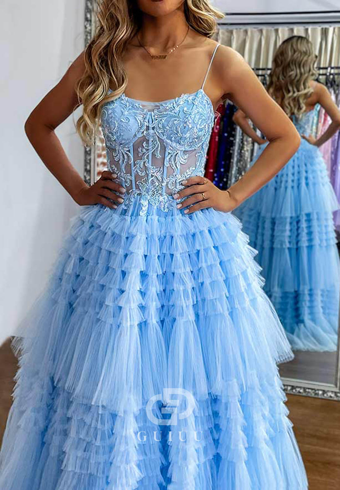 A-Line Sweetheart Sleeveless Tulle Ruffles Prom Dress