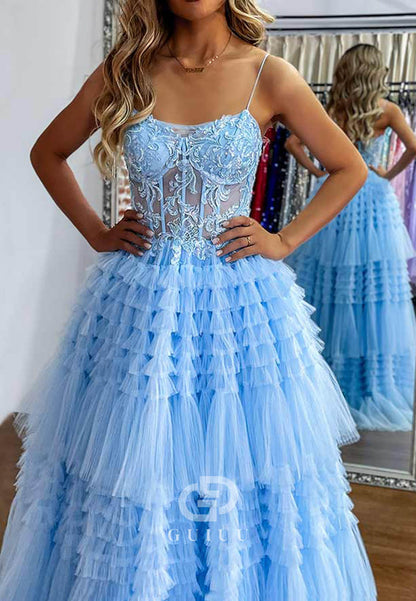 A-Line Sweetheart Sleeveless Tulle Ruffles Prom Dress