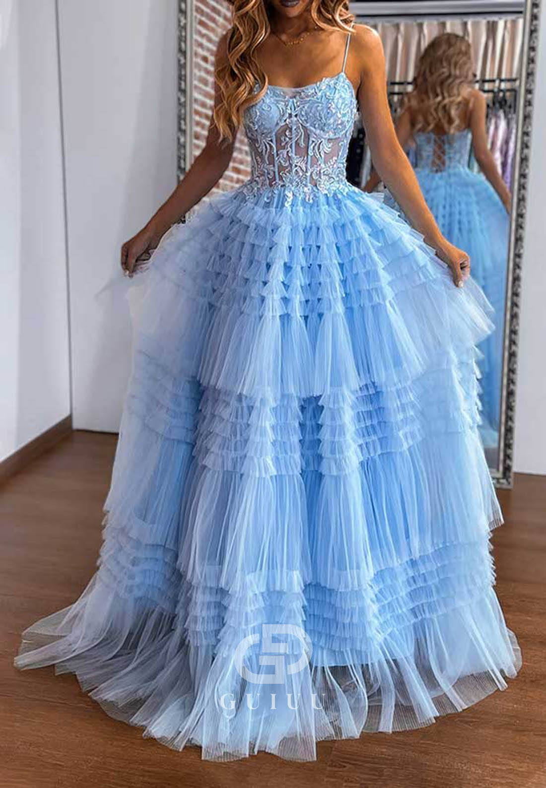 A-Line Sweetheart Sleeveless Tulle Ruffles Prom Dress
