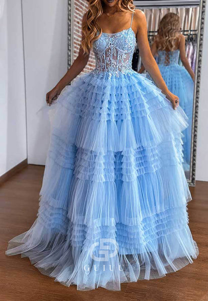A-Line Sweetheart Sleeveless Tulle Ruffles Prom Dress