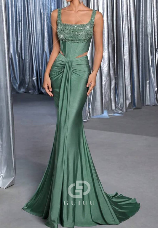 Agave Spaghetti Straps Square Corset Ruched Evening Dress