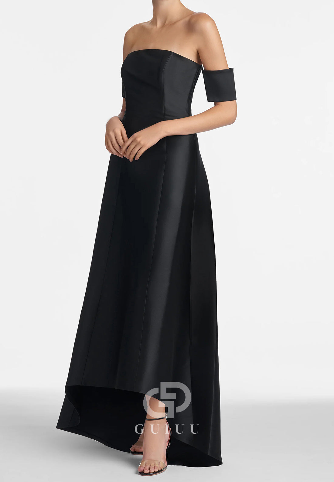 A-Line Off-Shoulder High Low Satin Mother of the Bride Dress