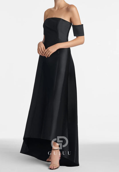 A-Line Off-Shoulder High Low Satin Mother of the Bride Dress