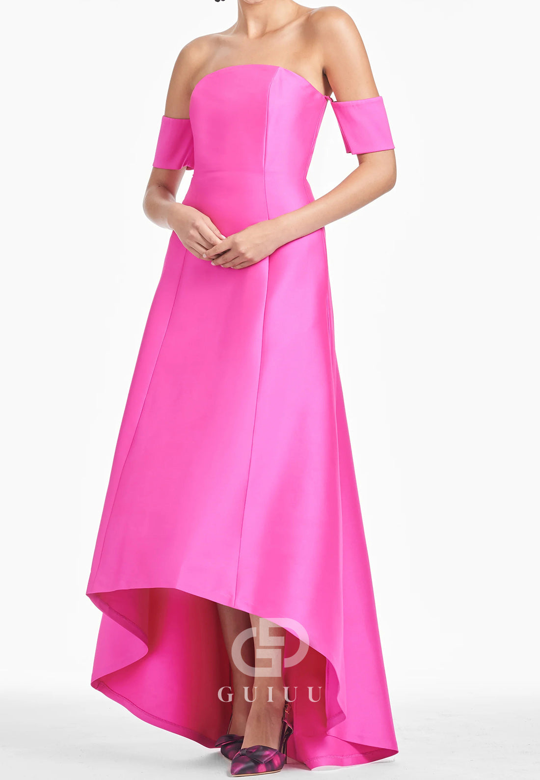 A-Line Off-Shoulder High Low Satin Mother of the Bride Dress