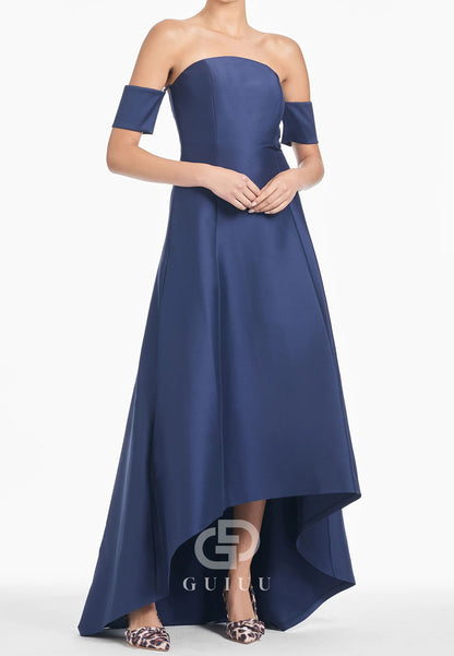 A-Line Off-Shoulder High Low Satin Mother of the Bride Dress