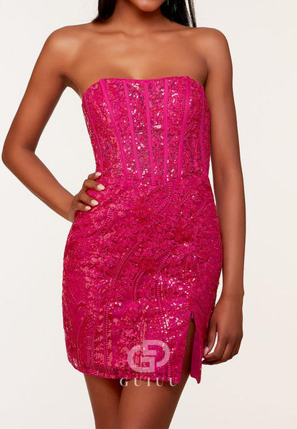 A-Line Sleeveless Strapless Corset Appliques Short Homecoming Dress