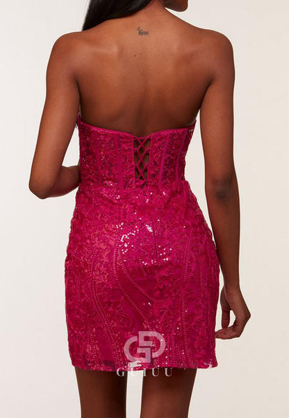 A-Line Sleeveless Strapless Corset Appliques Short Homecoming Dress