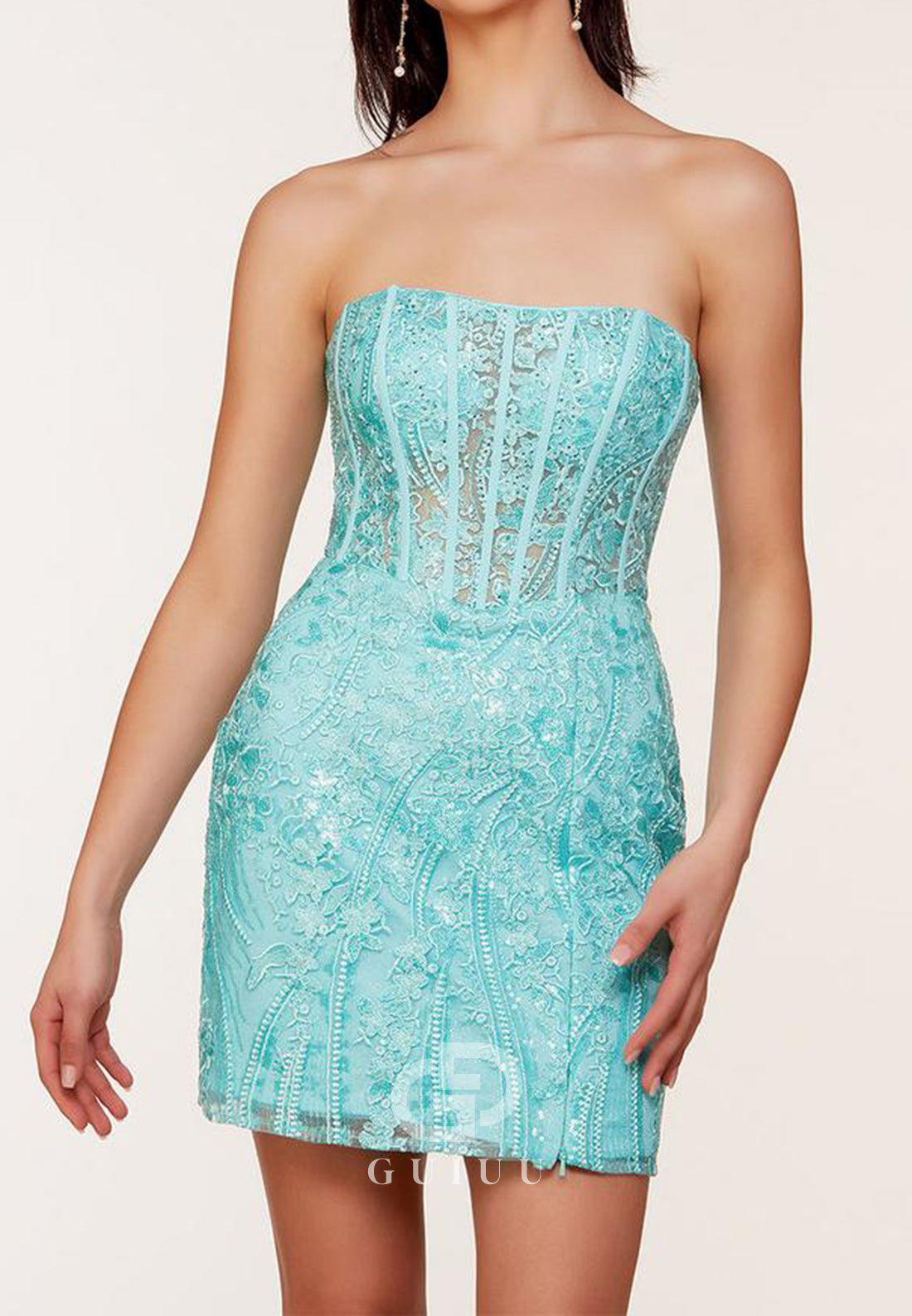 A-Line Sleeveless Strapless Corset Appliques Short Homecoming Dress