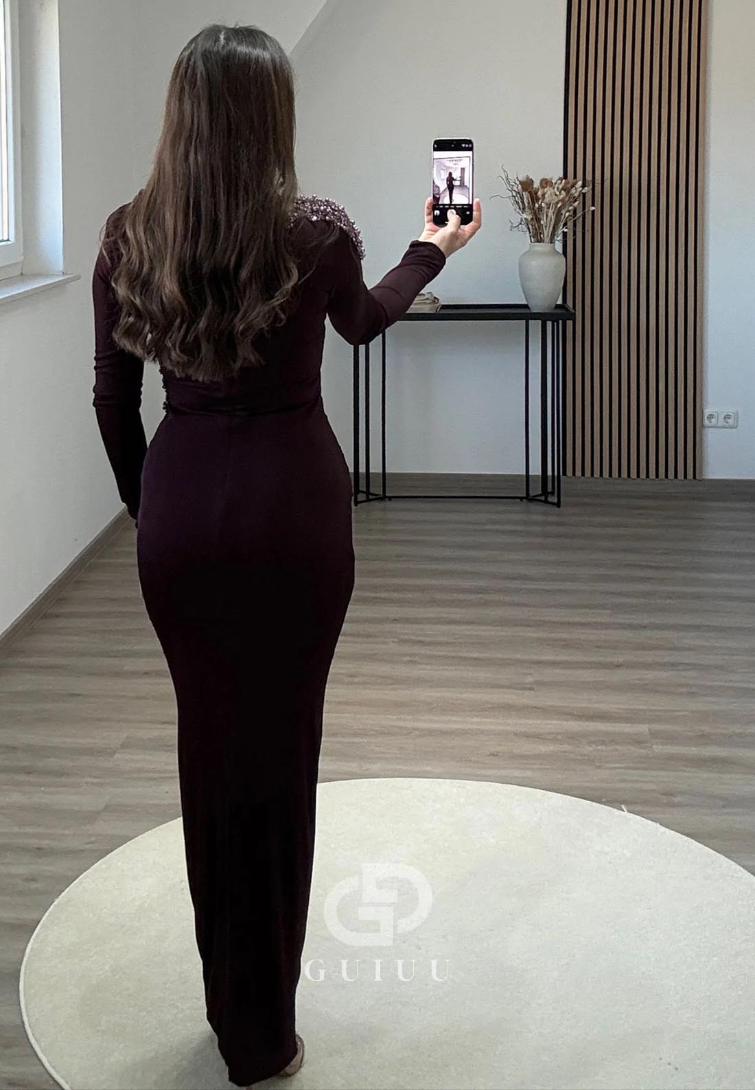 Sheath Long Sleeves Scoop Sequins Ruched Evening Dress