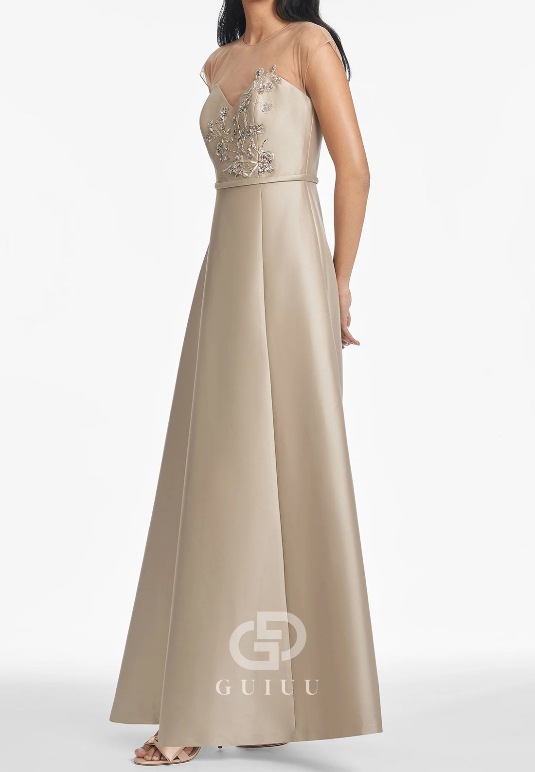 A-Line Sleeveless Scoop Appliques Empire-Waist Mother of the Bride Dress