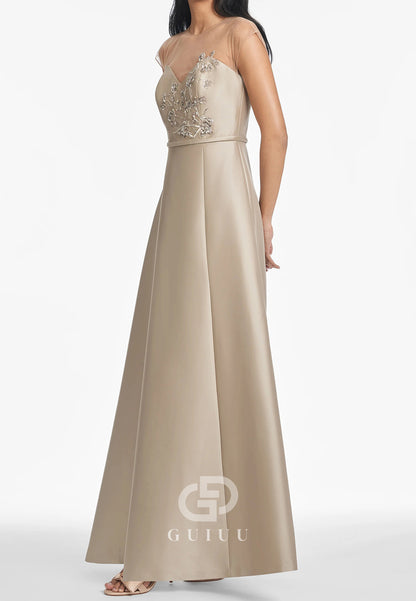 A-Line Sleeveless Scoop Appliques Empire-Waist Mother of the Bride Dress