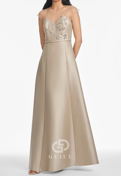 A-Line Sleeveless Scoop Appliques Empire-Waist Mother of the Bride Dress