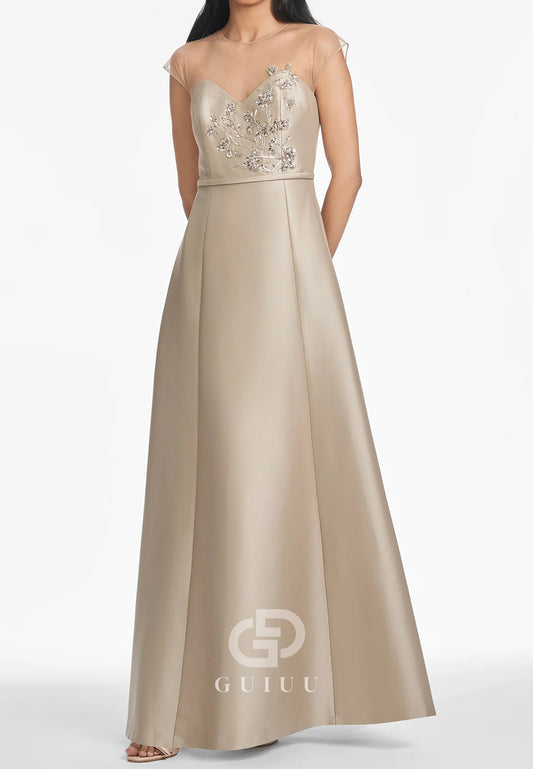 A-Line Sleeveless Scoop Appliques Empire-Waist Mother of the Bride Dress