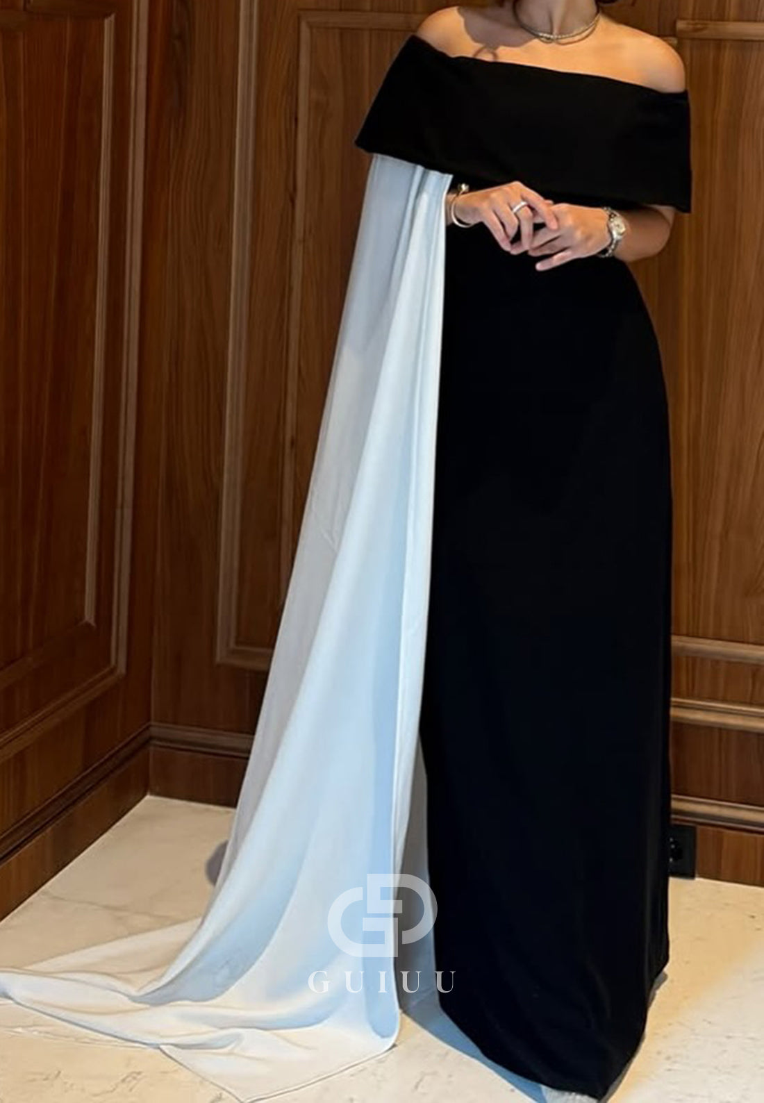 Black A-Line Off-Shoulder Ruched Satin Evening Dress