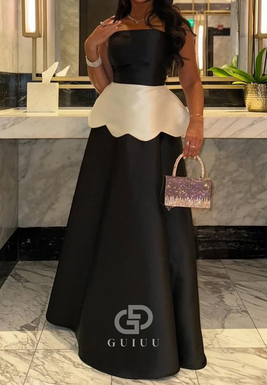 Black A-Line Strapless Sleeveless Corset Satin Prom Dress