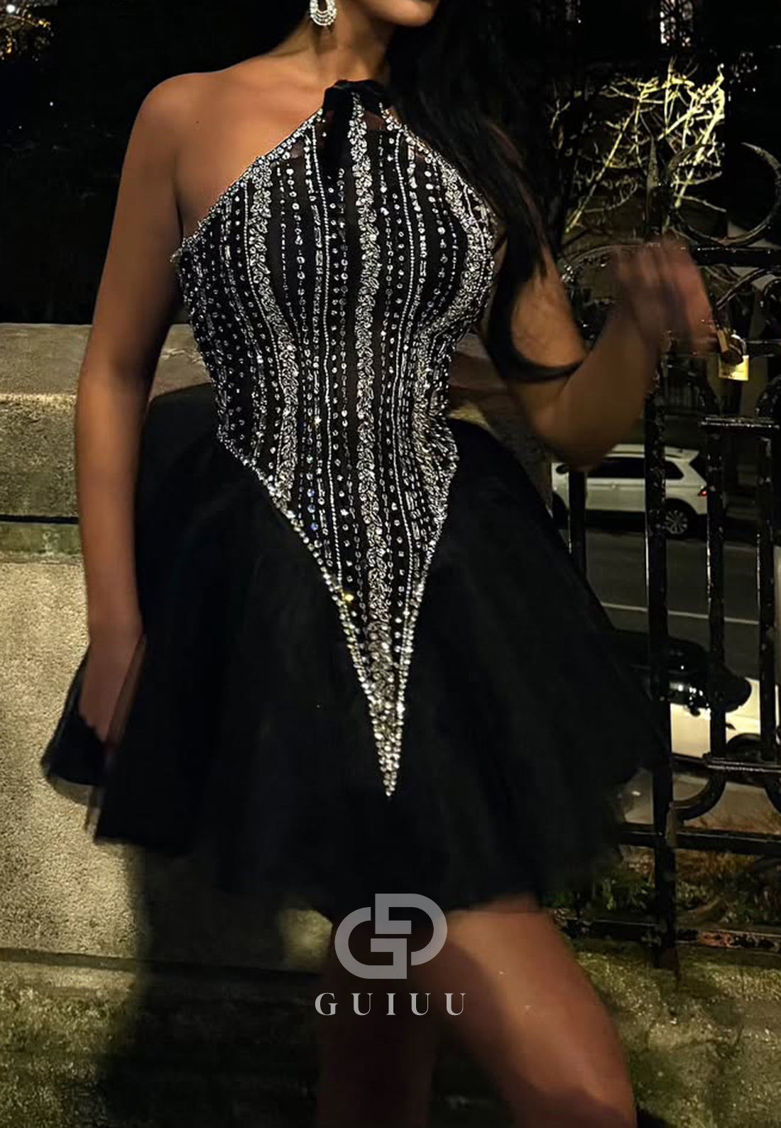 Black Halter Sleeveless Beads Short Homecoming Dress