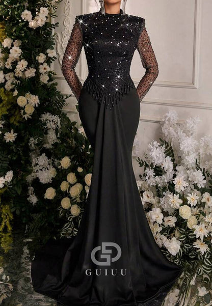 Black High Neck Sequins Mermaid Evening Dress