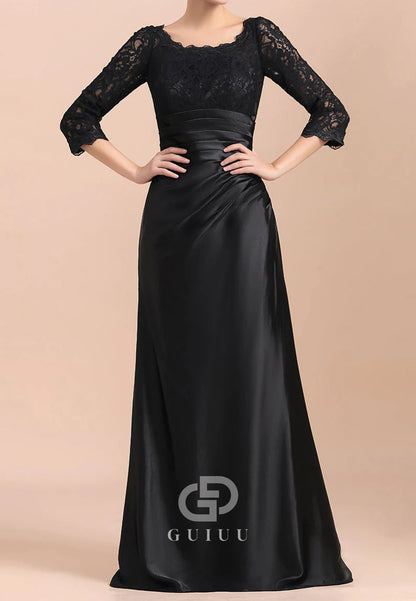 Black Long Sleeves Scoop Empire-Waist Mother of the Bride Dress