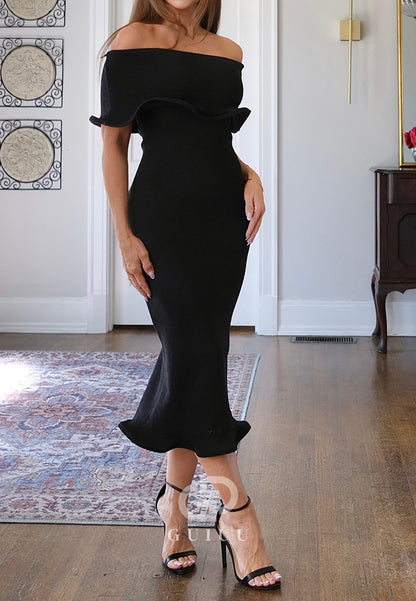 Black Off-Shoulder Corset Mermaid Evening Dress