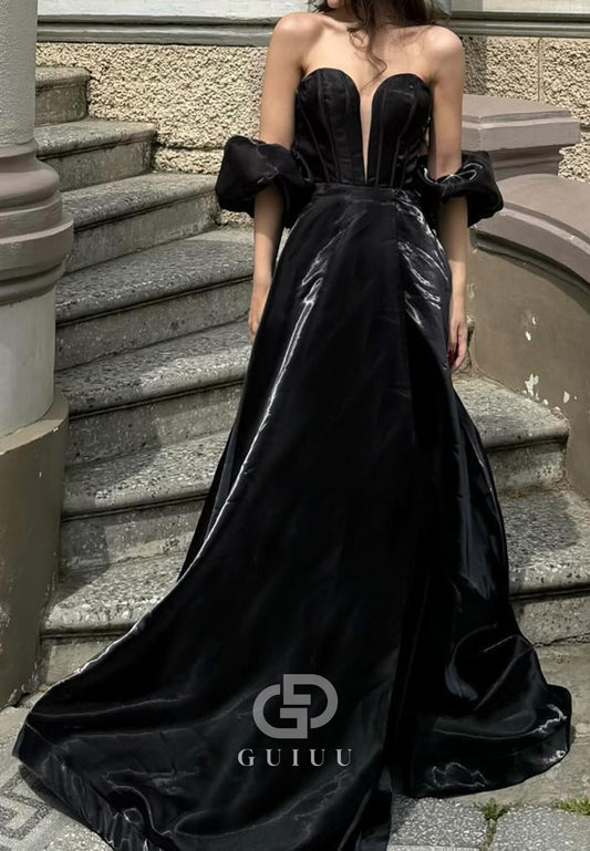 Black Off-Shoulder Empire Waist A-Line Prom Dress